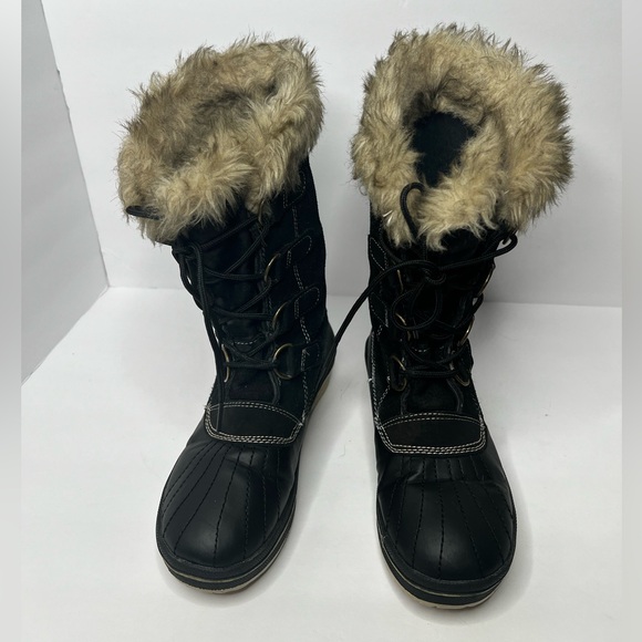 Merona Women's Winter Boots Black Leather Manmade Faux Fur Size 7 - Picture 8 of 8